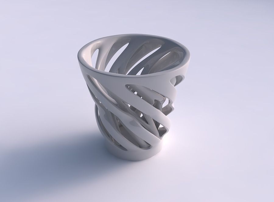 Vase wide with two layered vertical lines twisted 3D print model_0