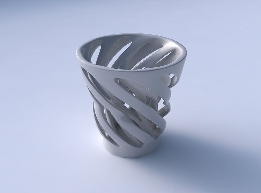 Vase wide with two layered vertical lines twisted 3D print model_3