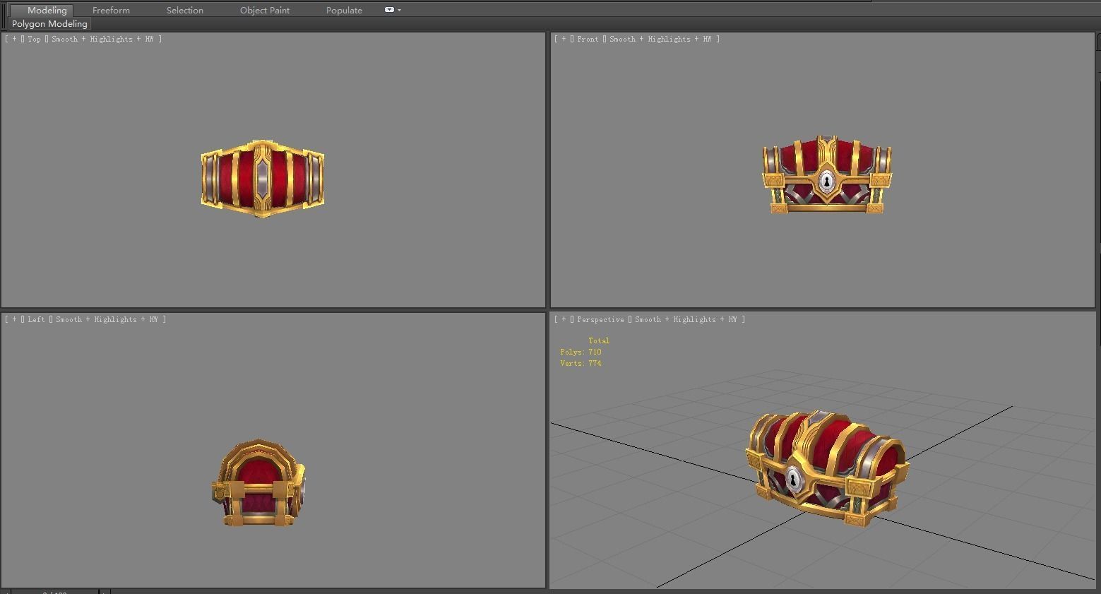 Cartoon treasure chest Low-poly 3D model_3