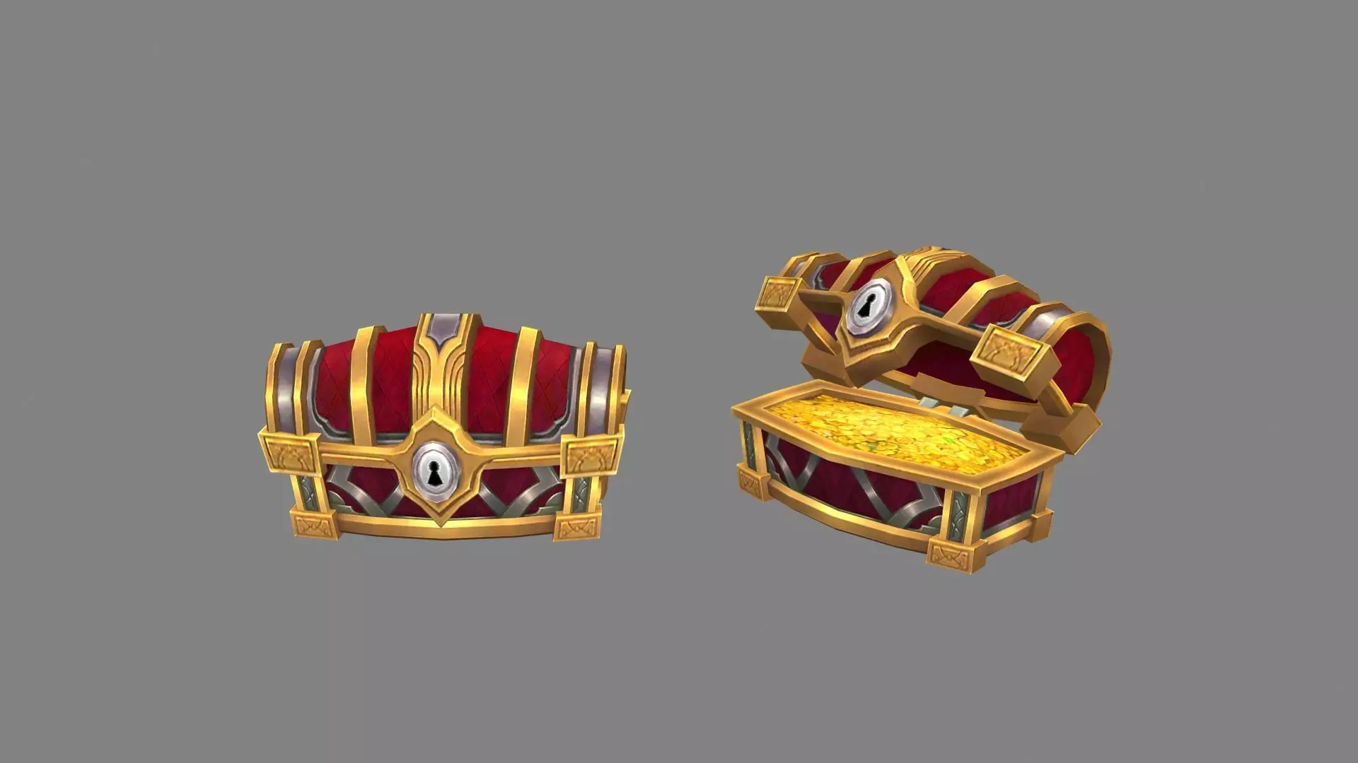 Cartoon treasure chest Low-poly 3D model_0