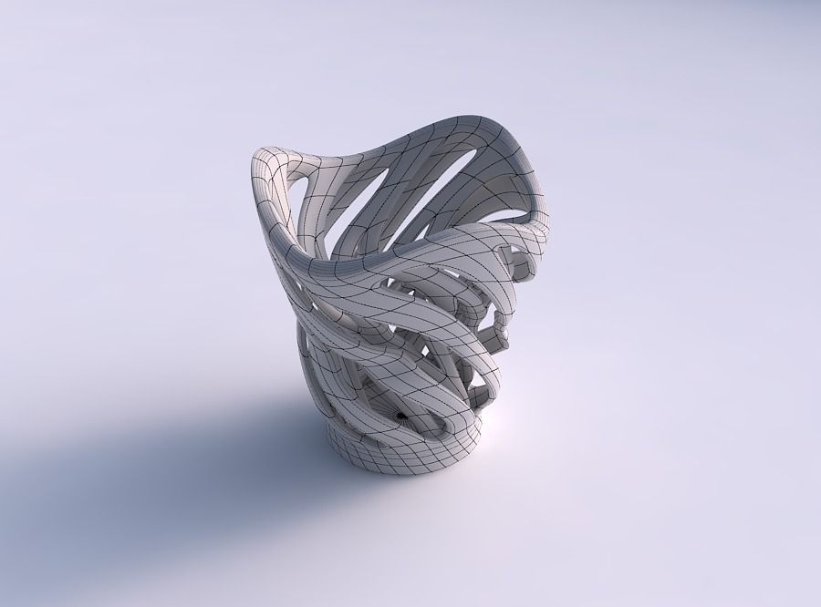 Vase wide with two layered vertical lines twisted wavy 3D print model_5