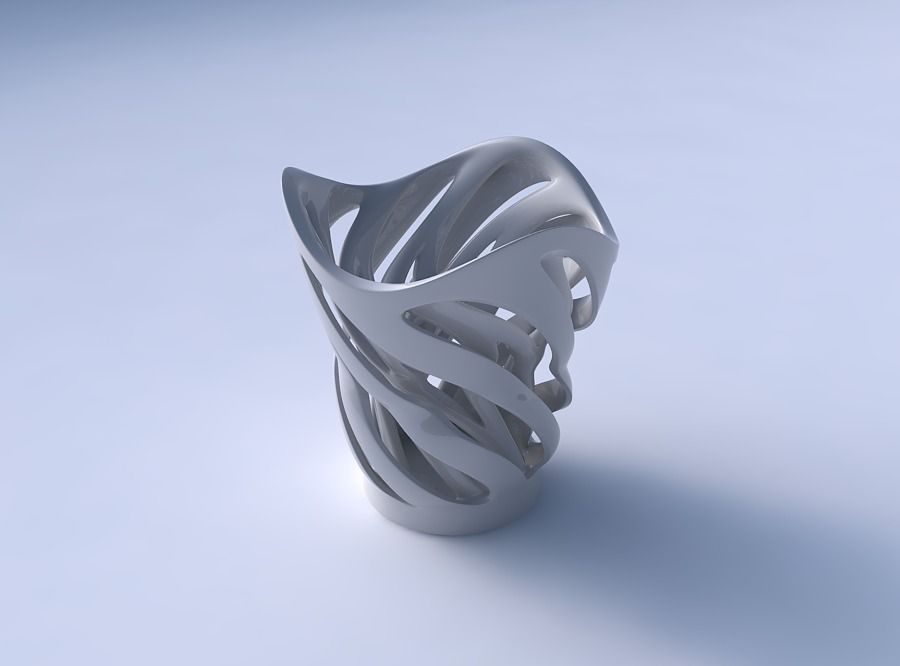 Vase wide with two layered vertical lines twisted wavy 3D print model_3