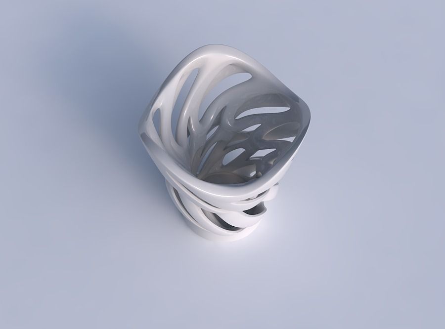 Vase wide with two layered vertical lines twisted wavy 3D print model_1