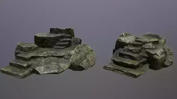Altar Set rock with stairs Low-poly 3D model