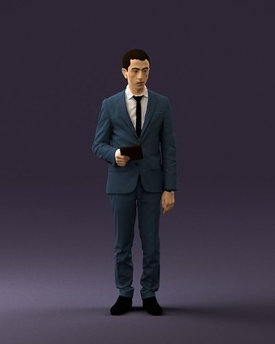 Man in blue suit with tablet 0595 3D Print Ready 3D print model