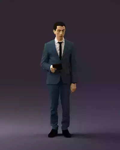 Man in blue suit with tablet 0595 3D Print Ready