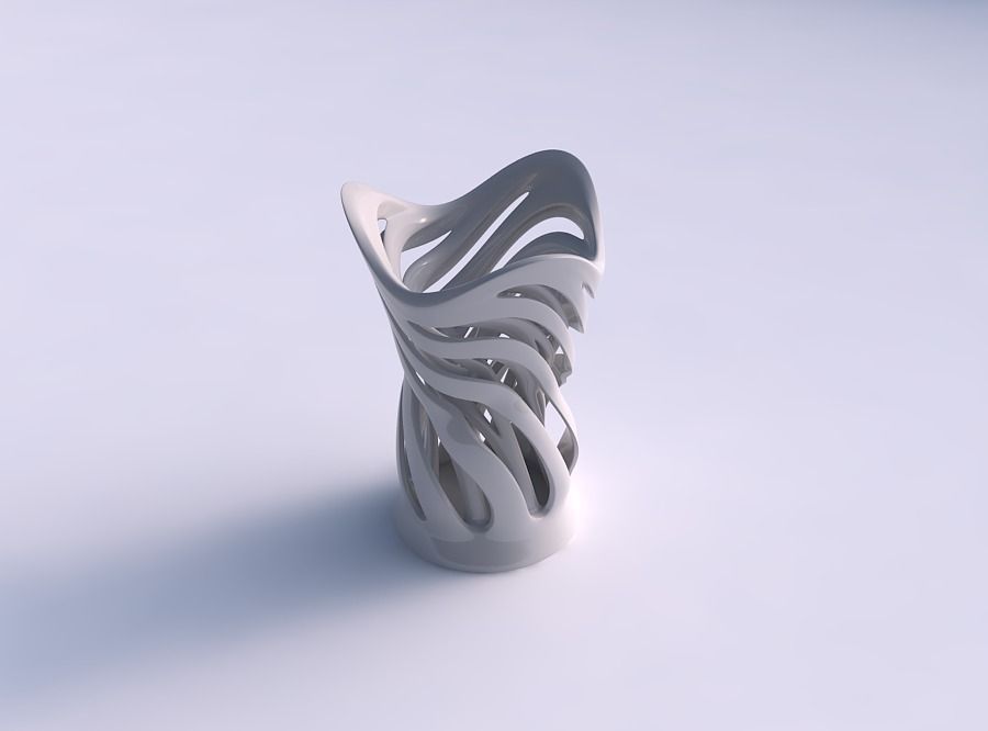 Vase wide with two layered vertical lines twisted and tapered... 3D print model_4