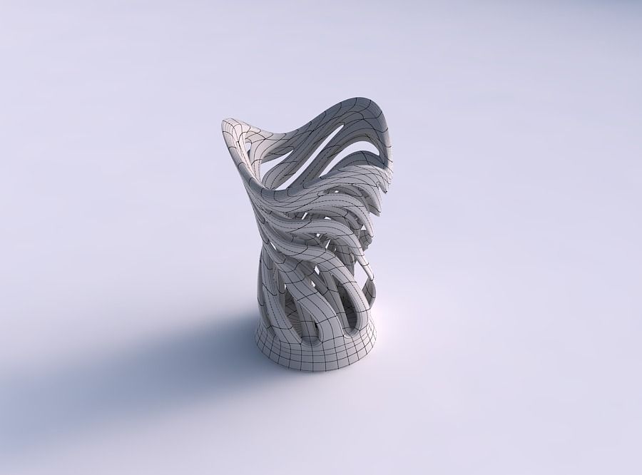 Vase wide with two layered vertical lines twisted and tapered... 3D print model_9