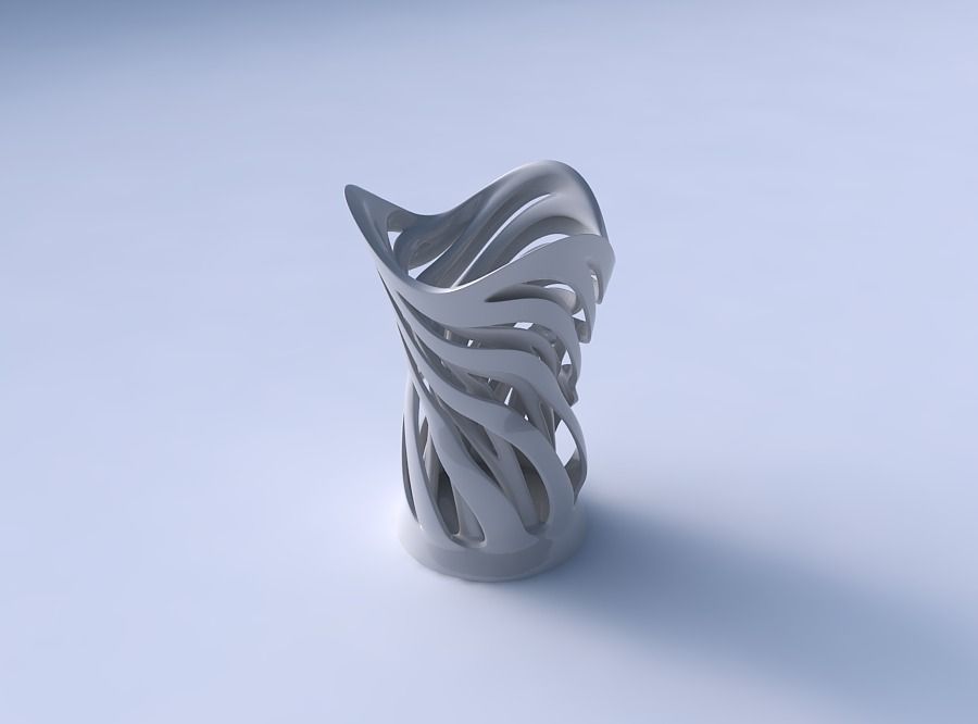 Vase wide with two layered vertical lines twisted and tapered... 3D print model_7