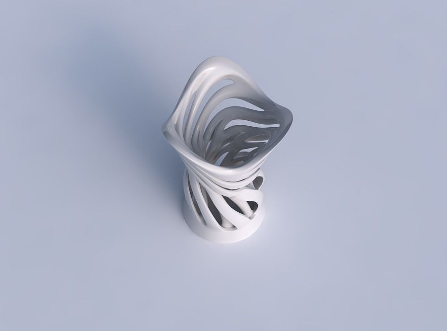 Vase wide with two layered vertical lines twisted and tapered... 3D print model_1