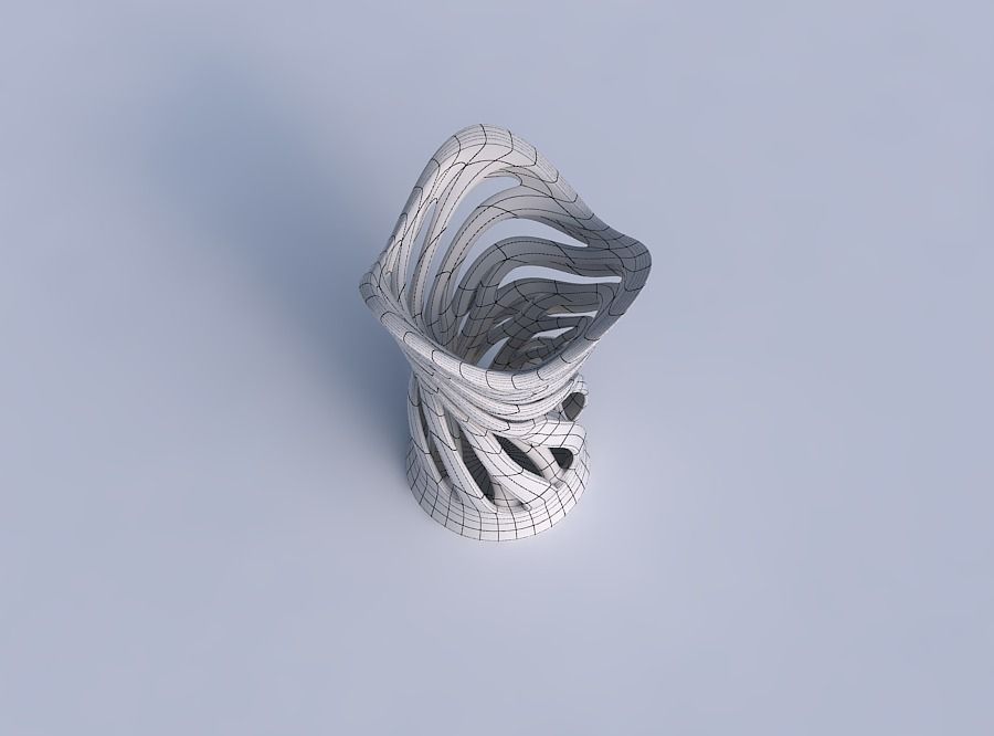 Vase wide with two layered vertical lines twisted and tapered... 3D print model_10