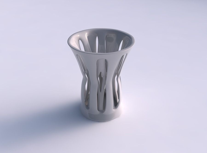 Vase wide with two layered vertical lines tapered