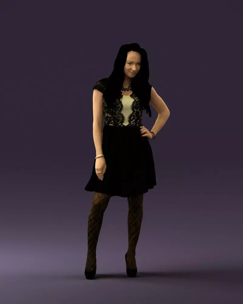 Woman in black white blouse 0603 3D Print Ready 3D print model_0