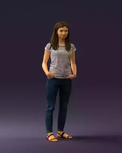 Woman in stripped shirt jeans 0605