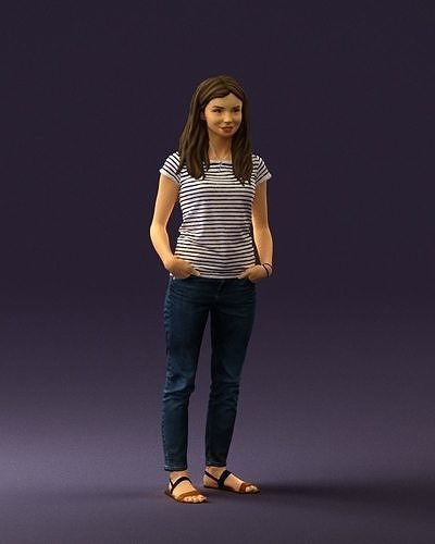 Woman in stripped shirt jeans 0605 3D Print Ready 3D print model