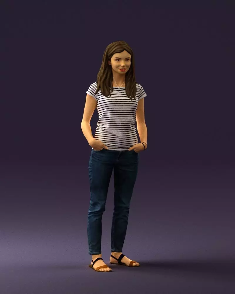 Woman in stripped shirt jeans 0605 3D Print Ready 3D print model