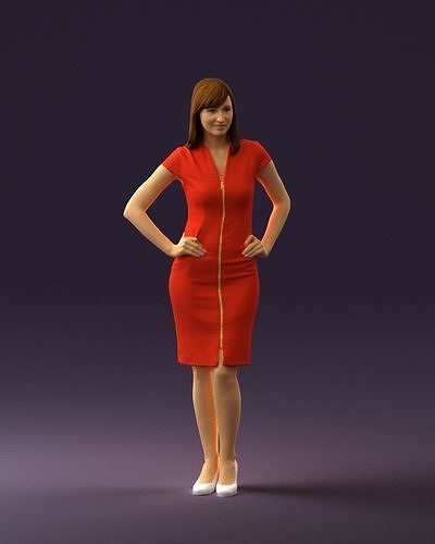 Woman in orange dress 0607 3D model