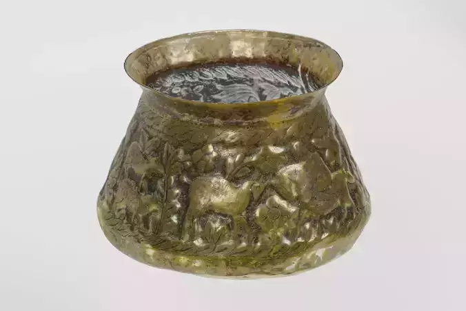 Brass Bowl Engraved Romanesque photogrammetry PBR 4K textures Low-poly 3D model