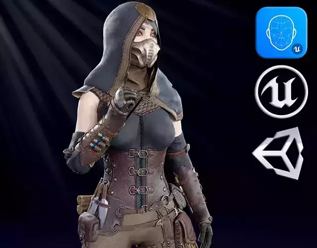 Assassin girl Low-poly 3D model