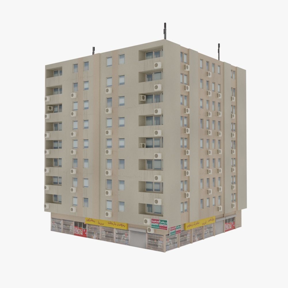 Arab Apartment Buildings Set Low-poly 3D model_1