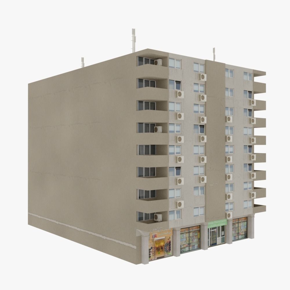 Arab Apartment Buildings Set Low-poly 3D model_4
