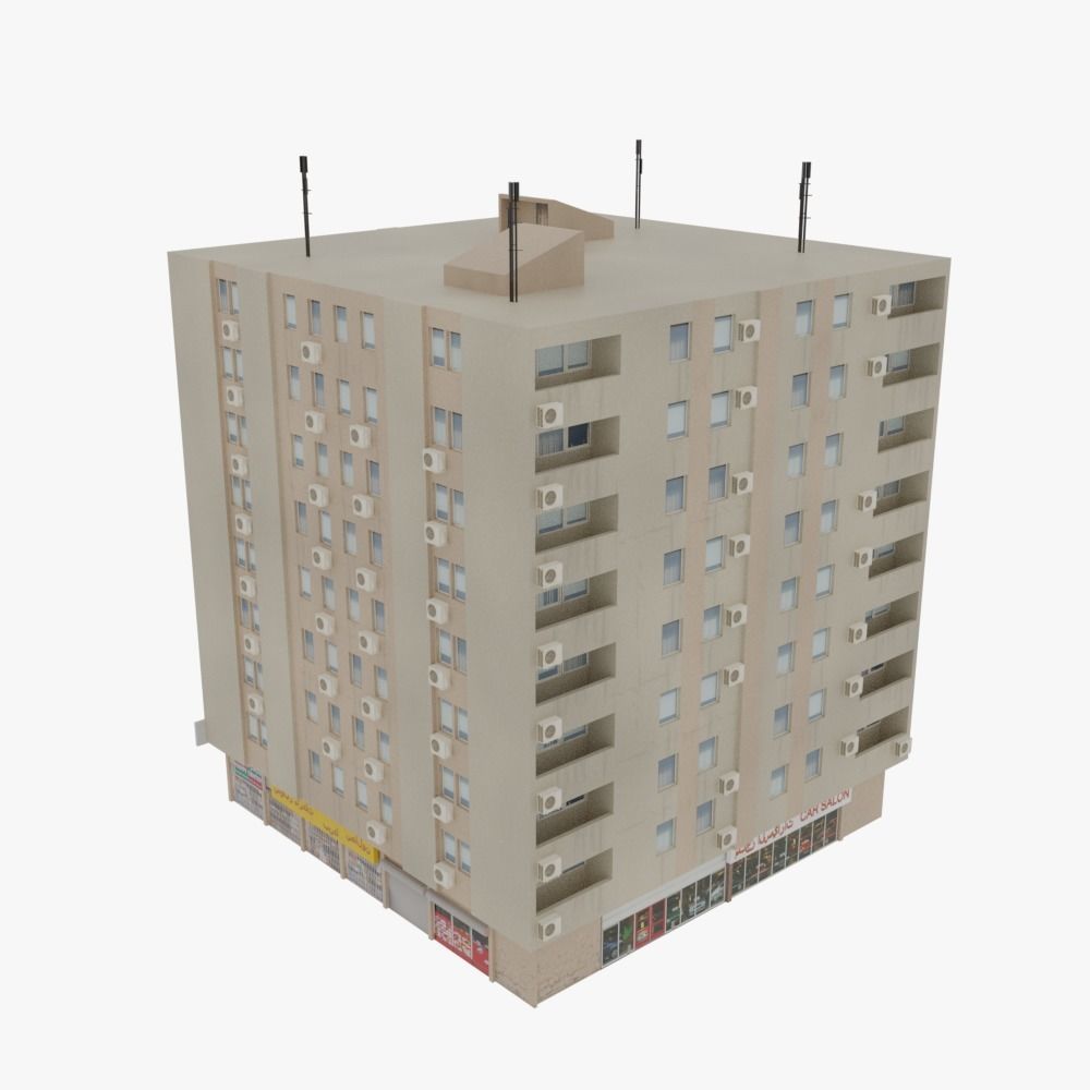 Arab Apartment Buildings Set Low-poly 3D model_2