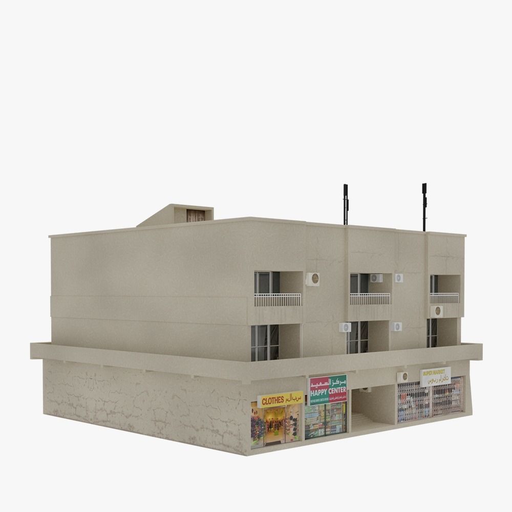 Arab Apartment Buildings Set Low-poly 3D model_3