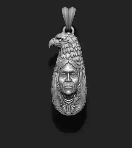 indian native man with eagle pendant 3D print model