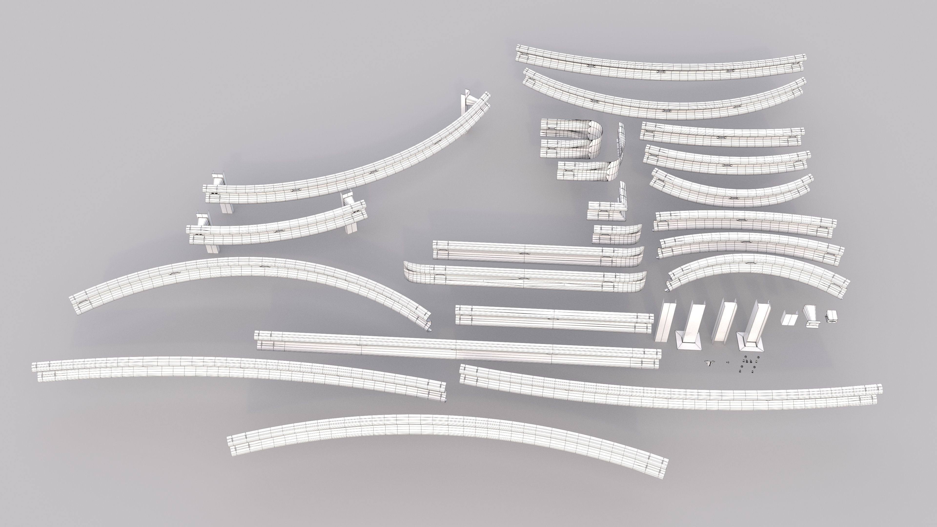 Road Barrier Guardrail Pack Low-poly 3D model_14