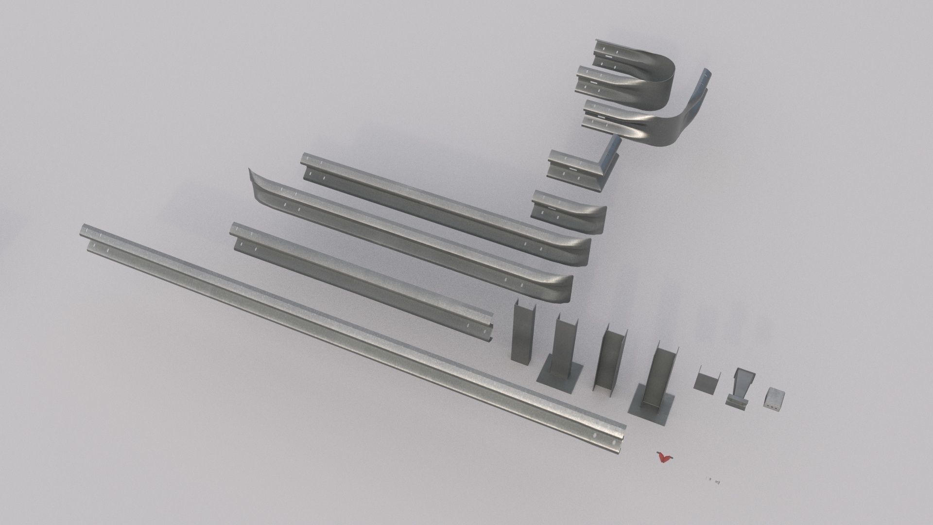 Road Barrier Guardrail Pack Low-poly 3D model_4