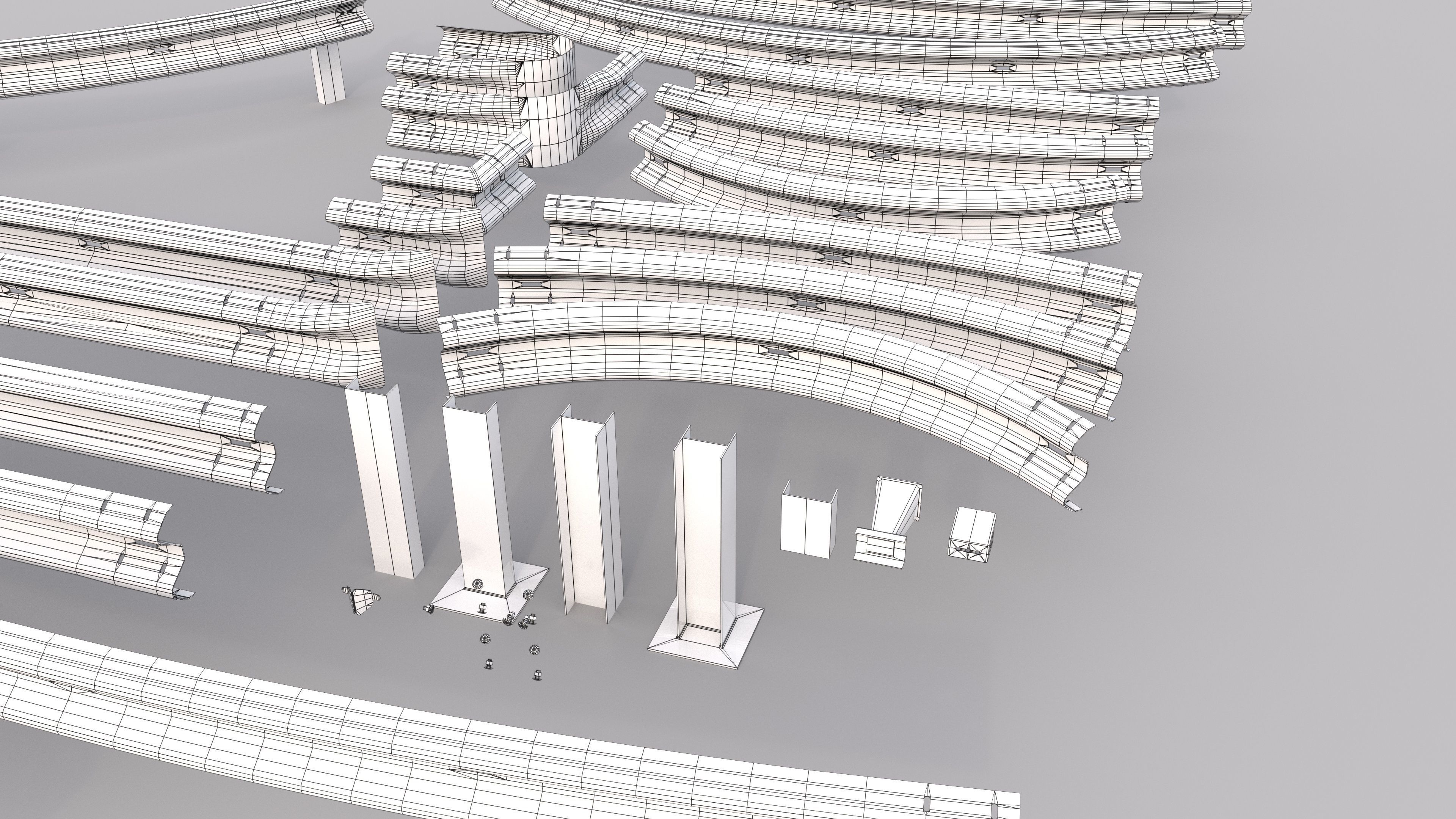 Road Barrier Guardrail Pack Low-poly 3D model_15