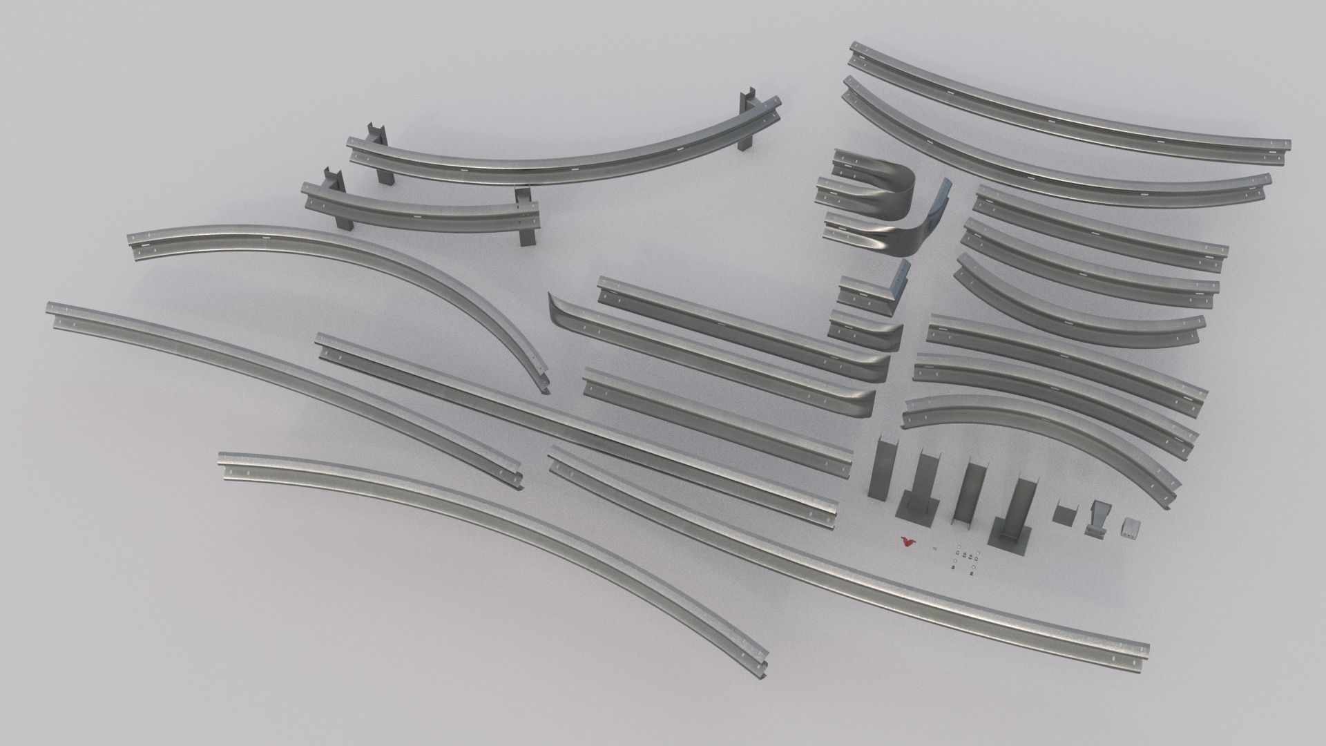 Road Barrier Guardrail Pack Low-poly 3D model_1