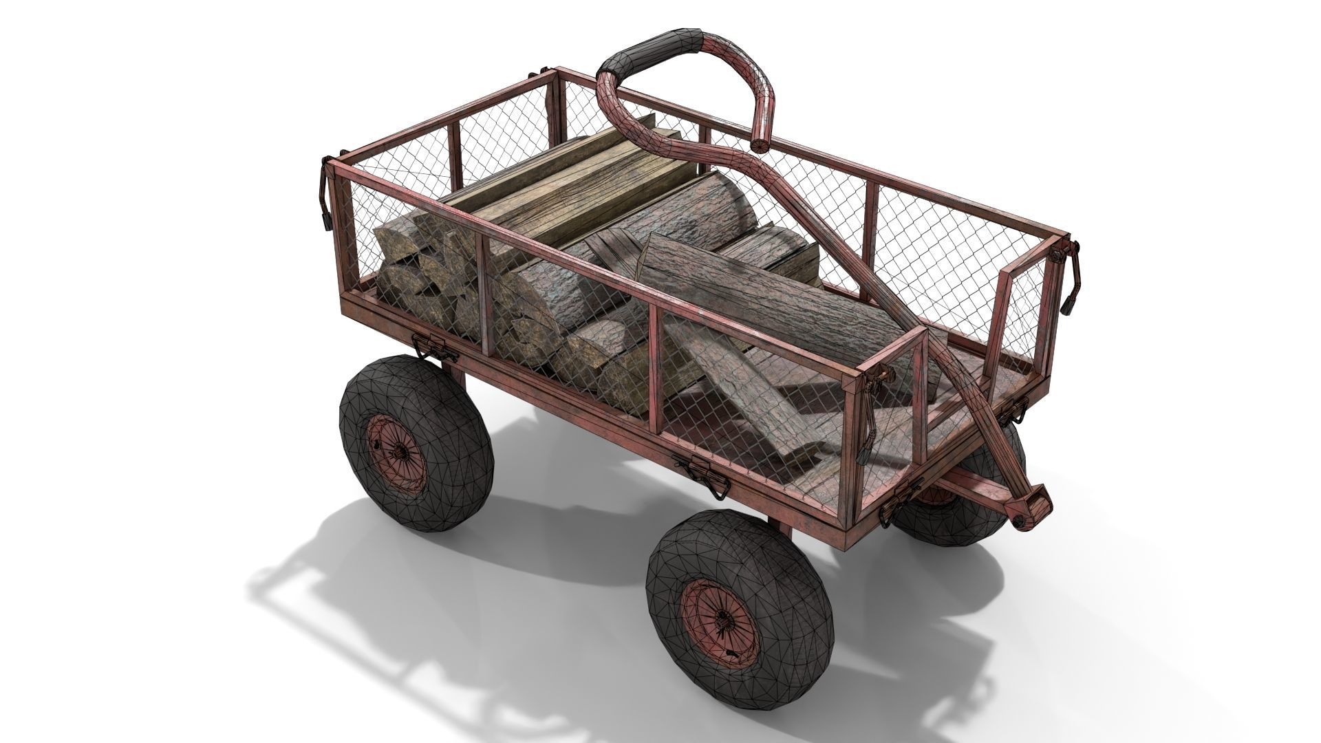 Trolley With Firewood Low-poly 3D model_18