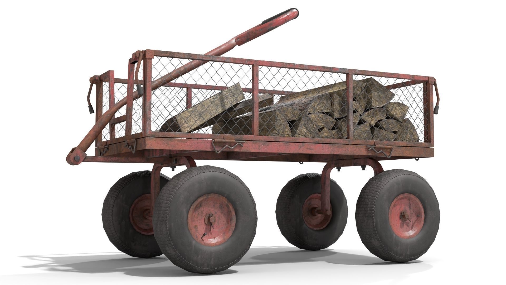 Trolley With Firewood Low-poly 3D model_5
