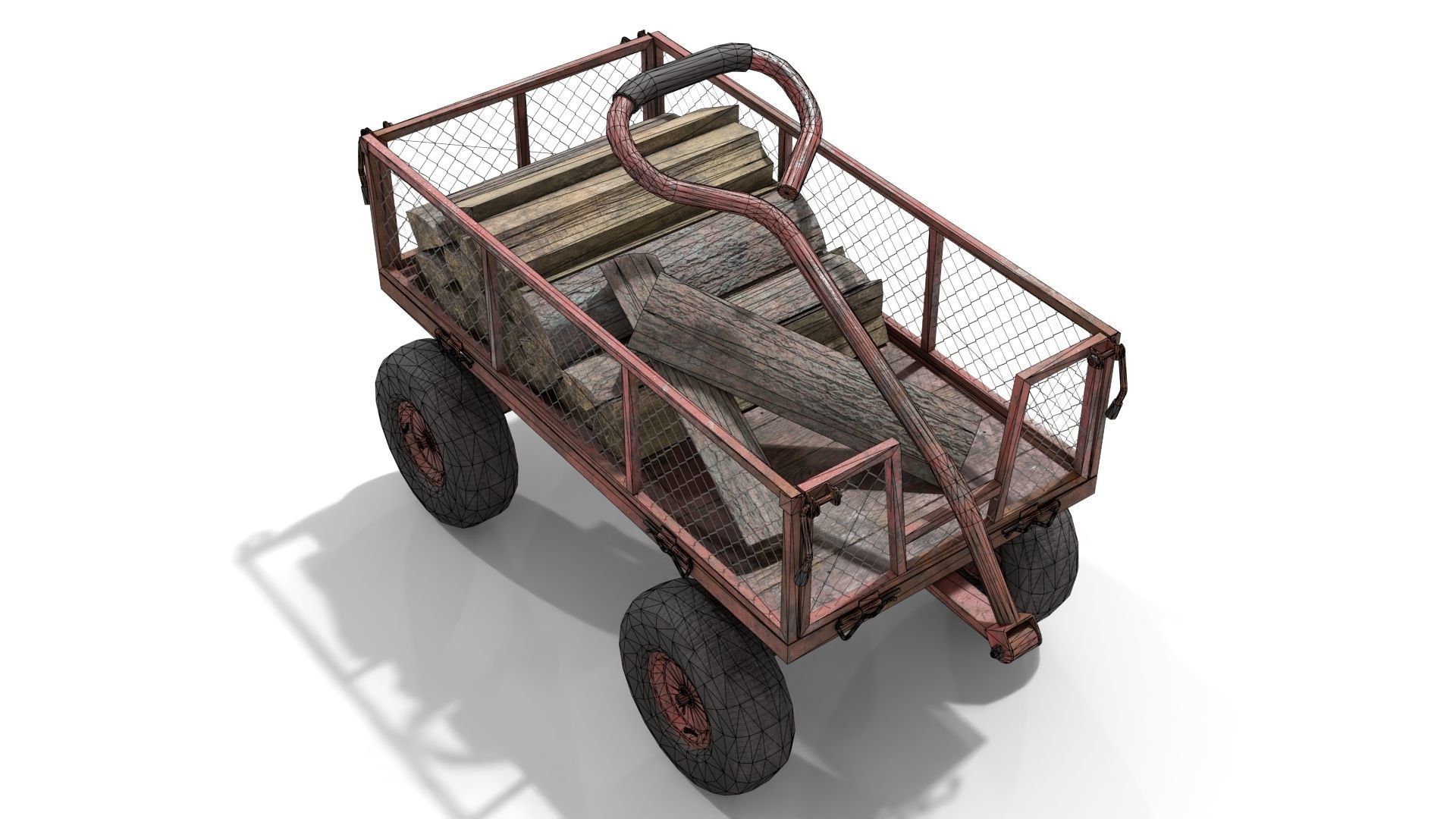 Trolley With Firewood Low-poly 3D model_12