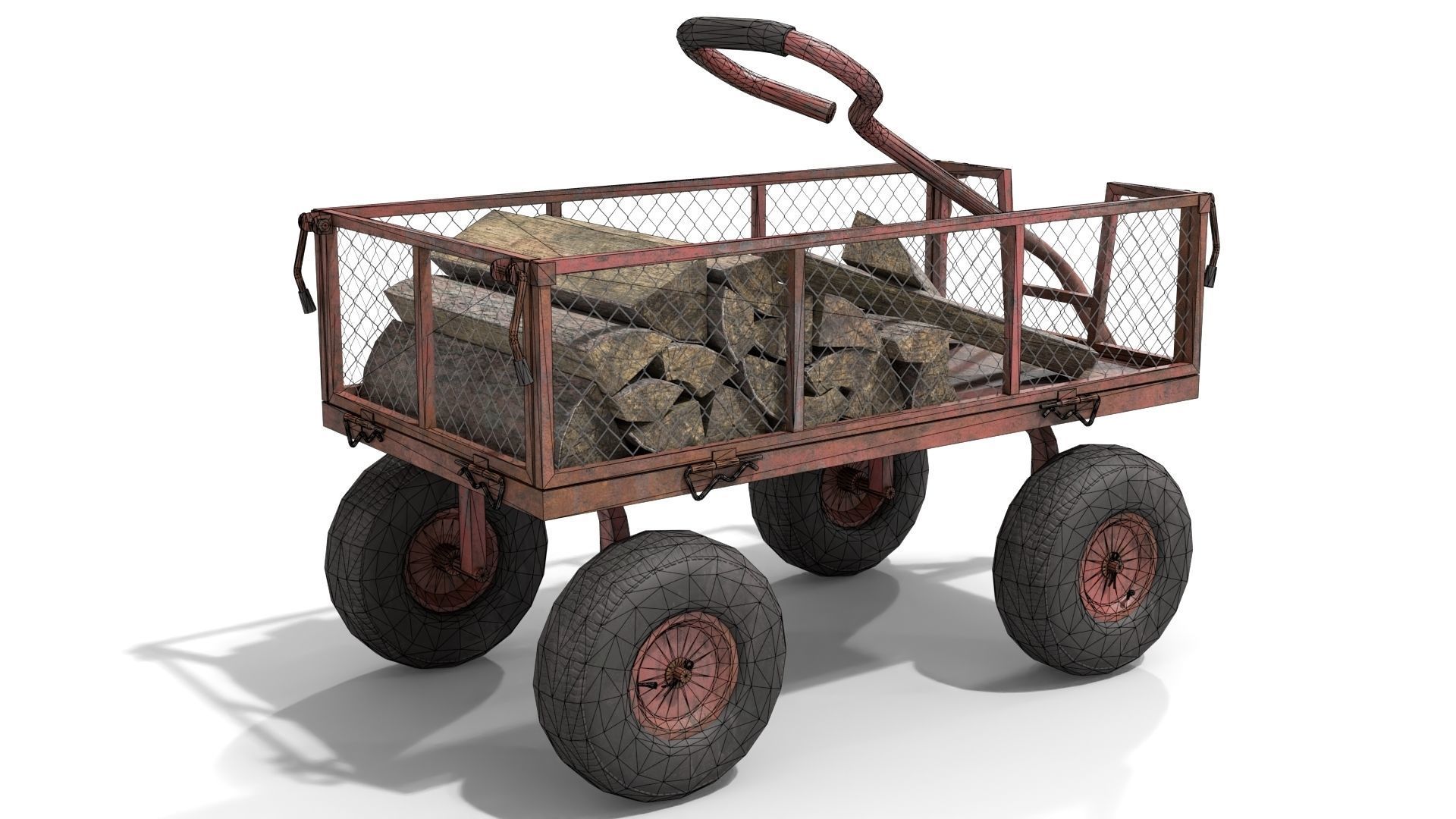 Trolley With Firewood Low-poly 3D model_13