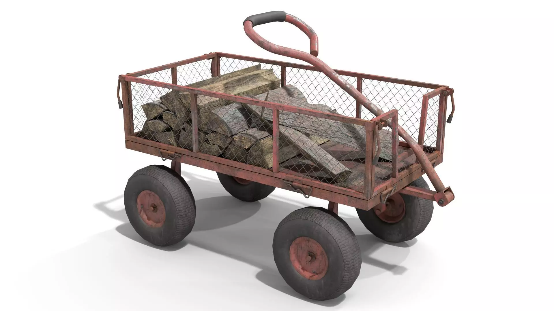 Trolley With Firewood Low-poly 3D model_0