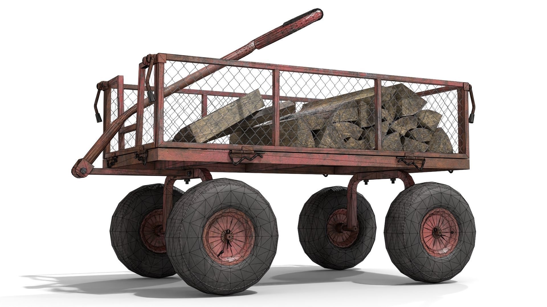 Trolley With Firewood Low-poly 3D model_15