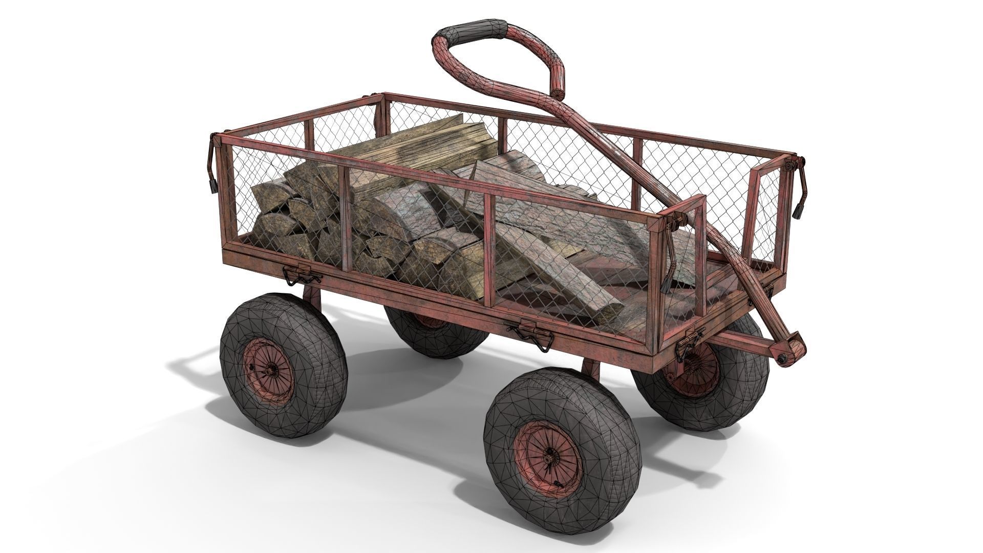 Trolley With Firewood Low-poly 3D model_10