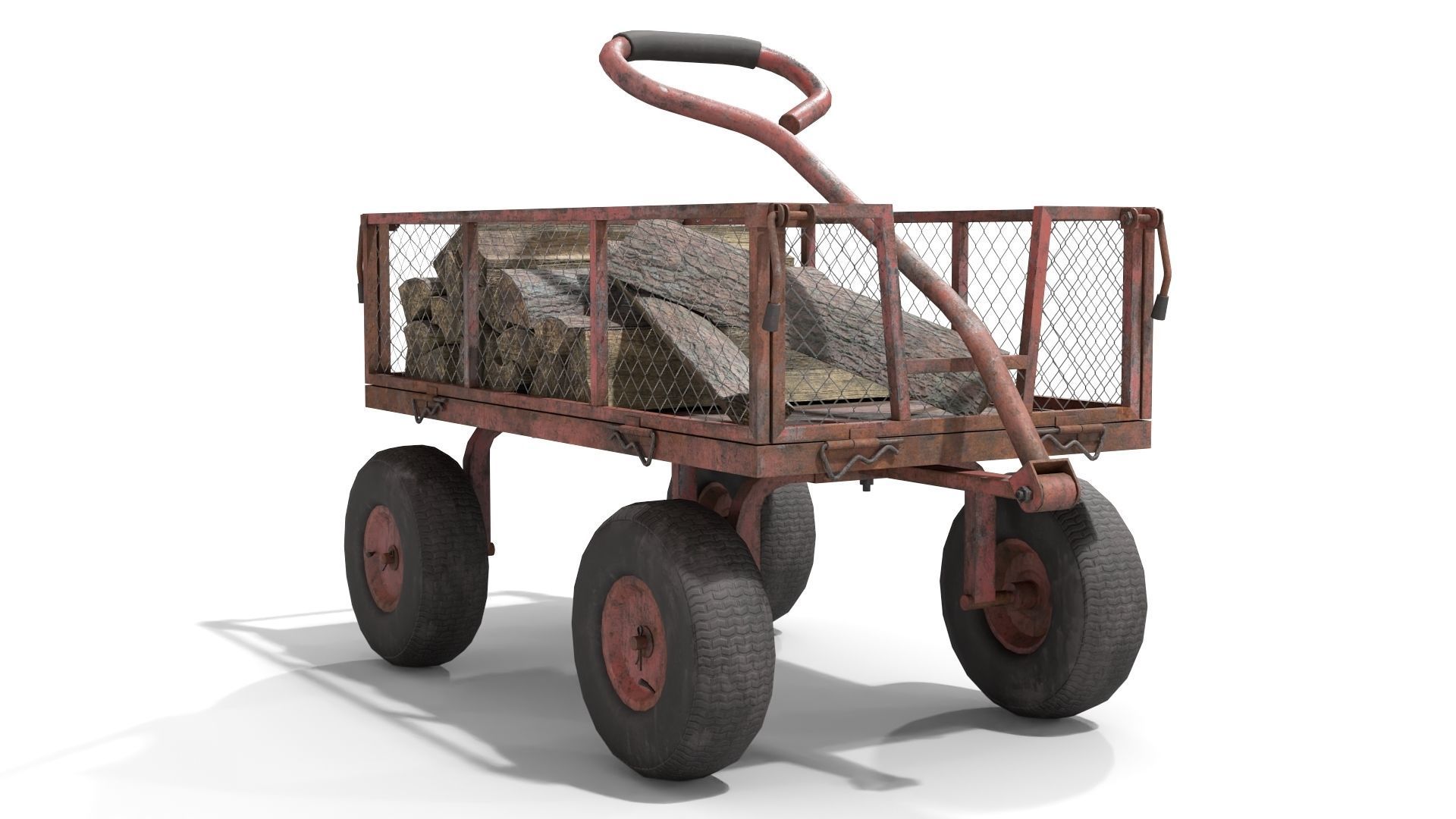 Trolley With Firewood Low-poly 3D model_7