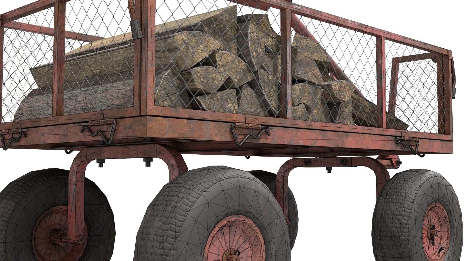 Trolley With Firewood Low-poly 3D model_19