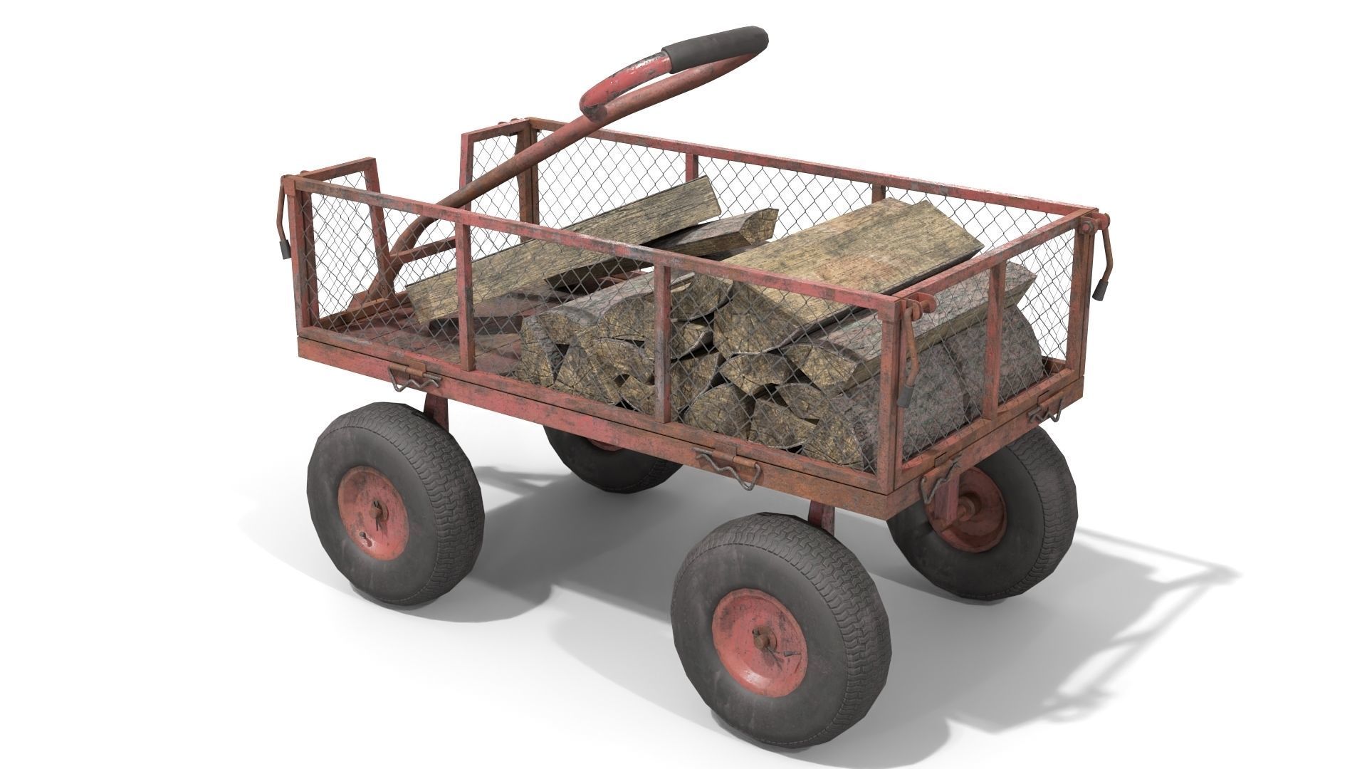 Trolley With Firewood Low-poly 3D model_1