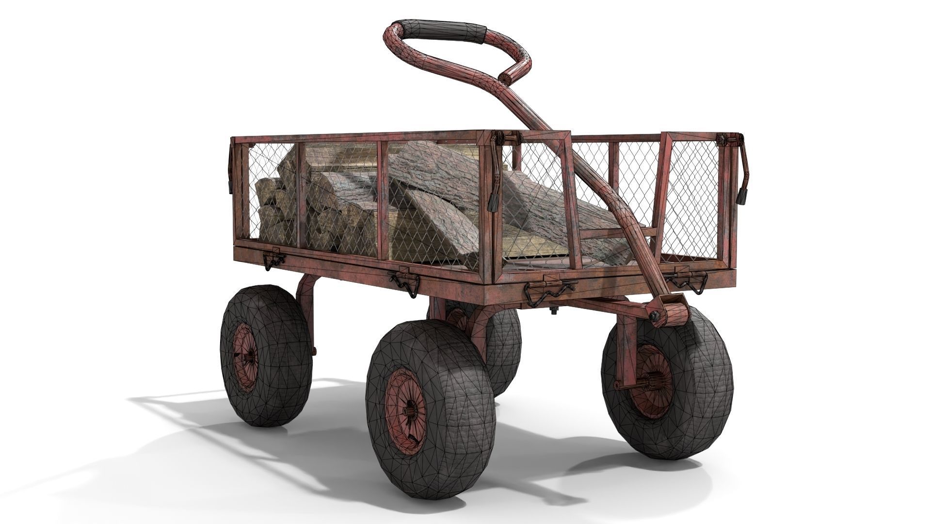 Trolley With Firewood Low-poly 3D model_17