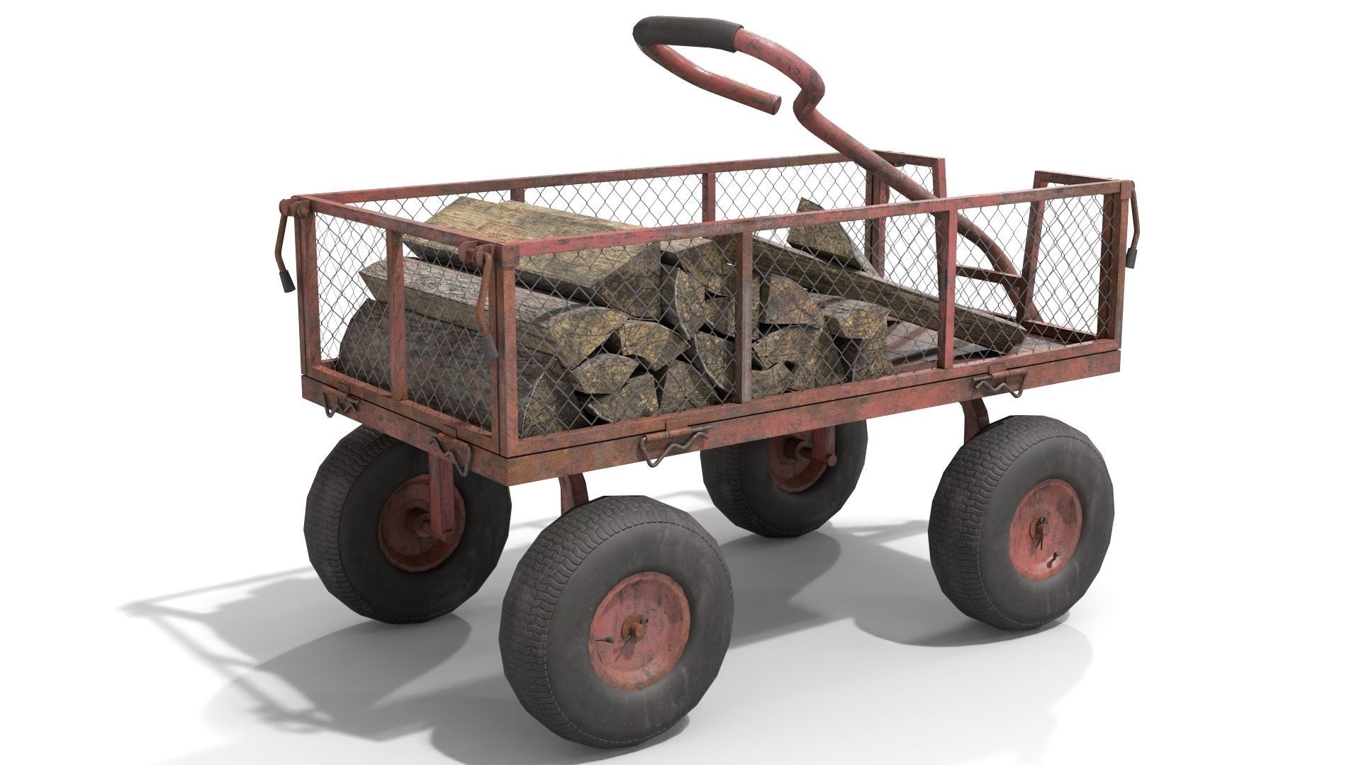 Trolley With Firewood Low-poly 3D model_3