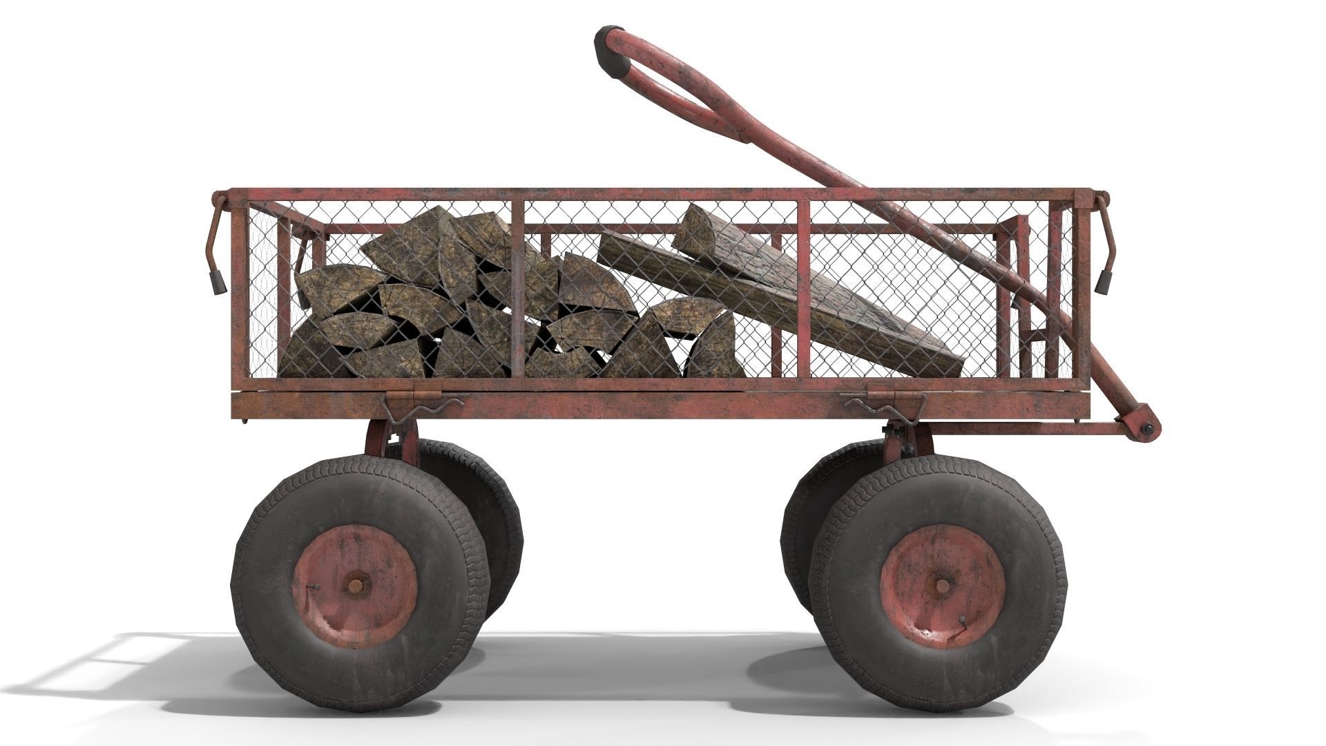 Trolley With Firewood Low-poly 3D model_6