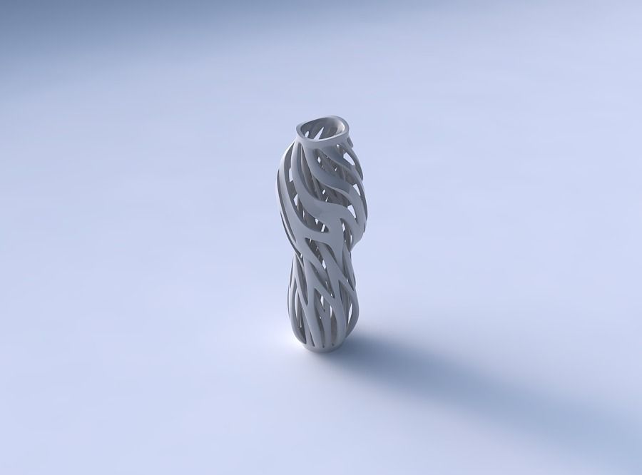 Vase wide top with intertwining lines twisted and tapered wavy 3D print model_3