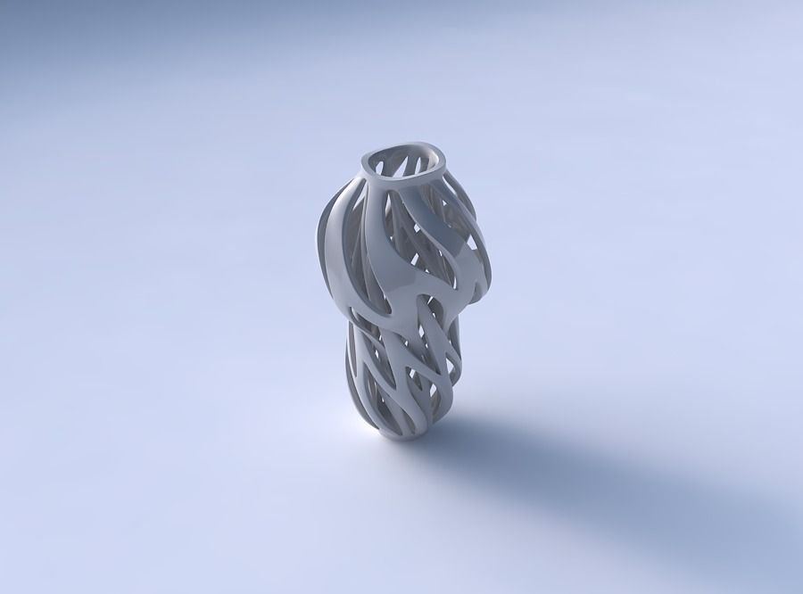 Vase wide top with intertwining lines twisted wavy 3D print model_3