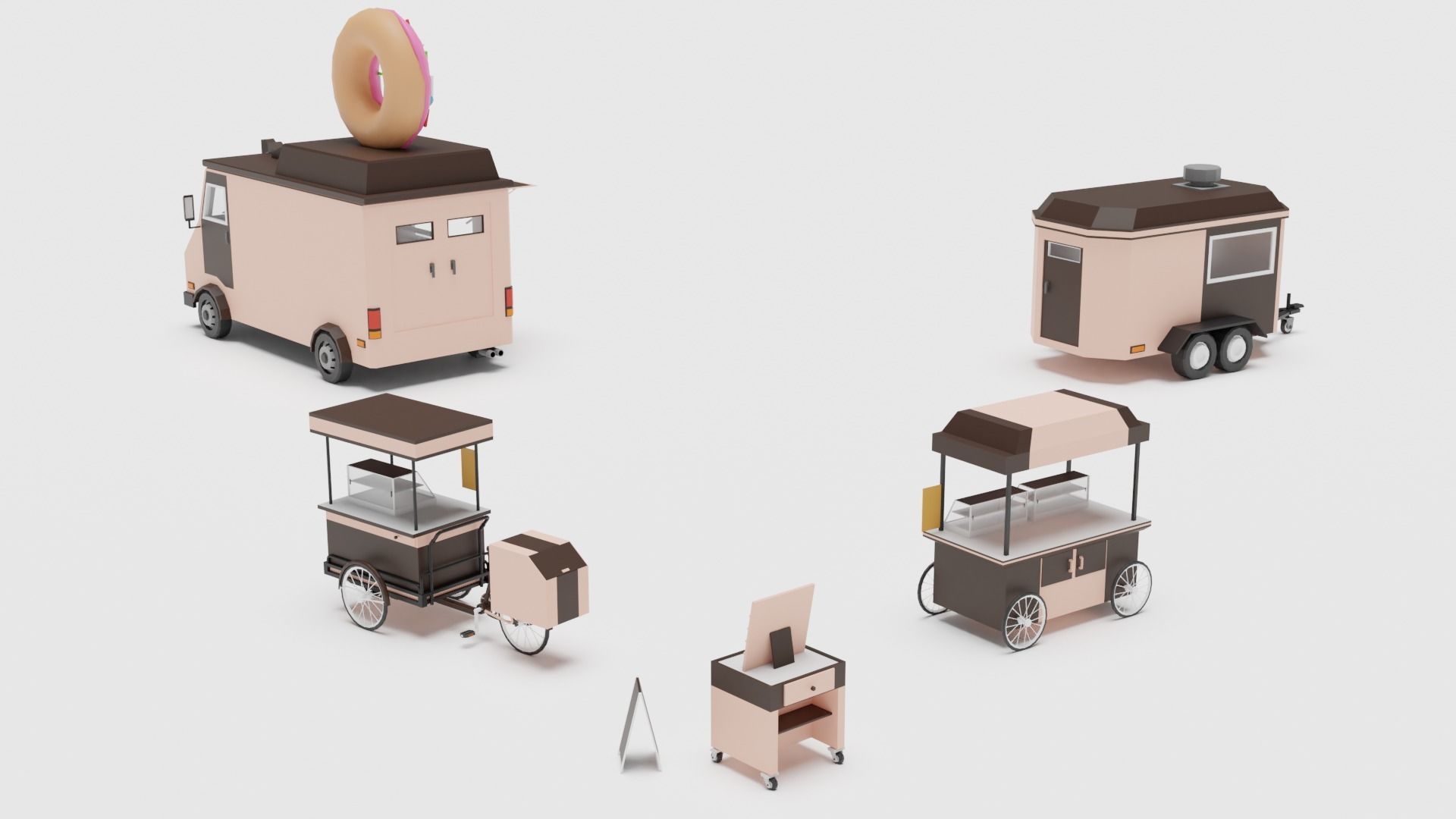 Food Cart Pack Collection Low-poly 3D model_3