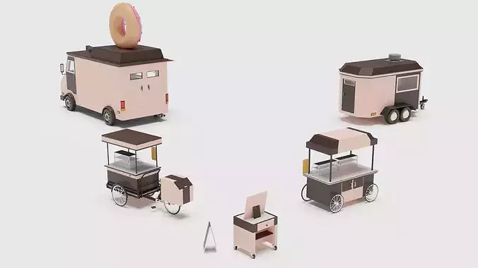 Food Cart Pack Collection Low-poly 3D model 4
