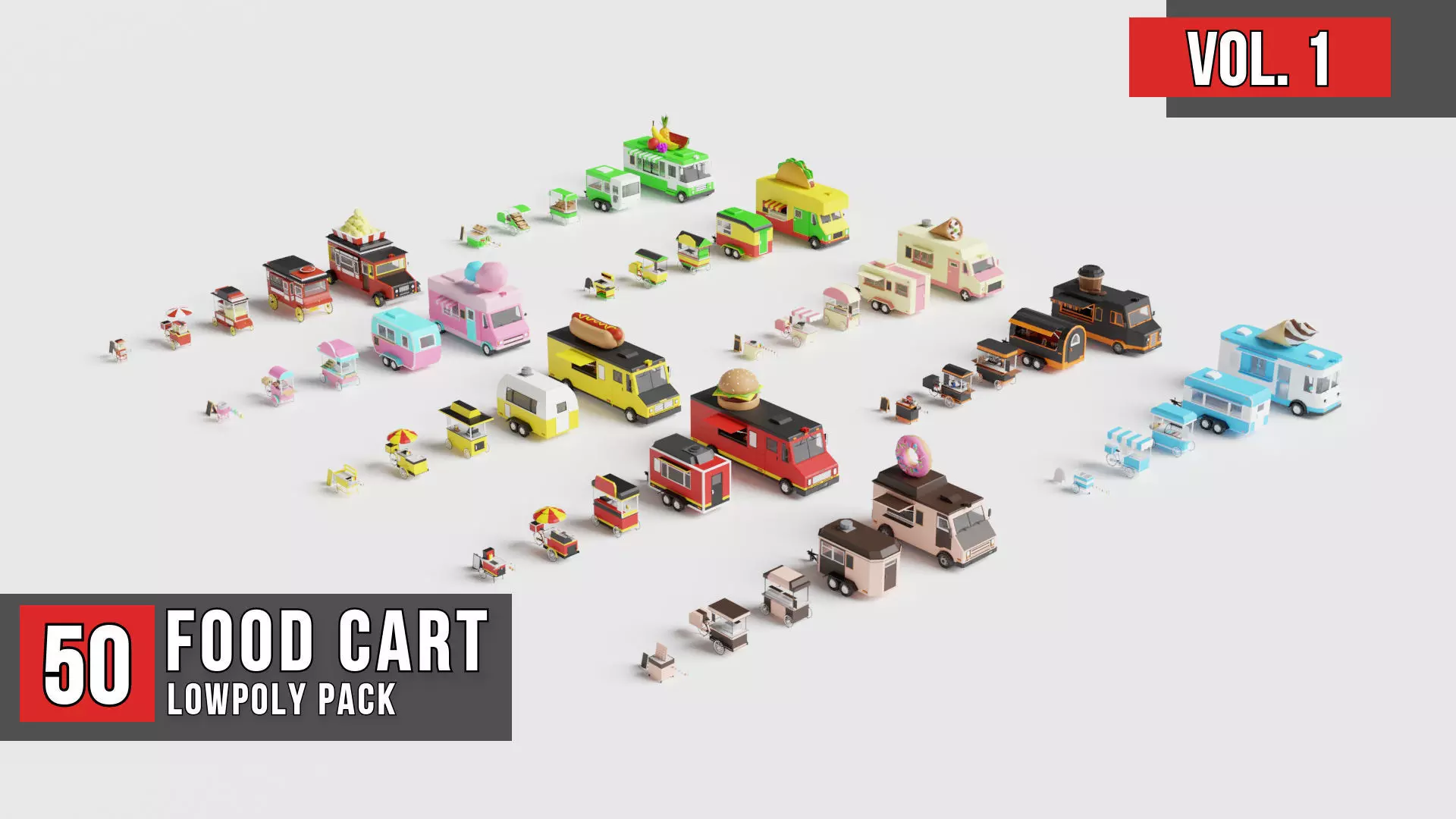 Food Cart Pack Collection Low-poly 3D model_0